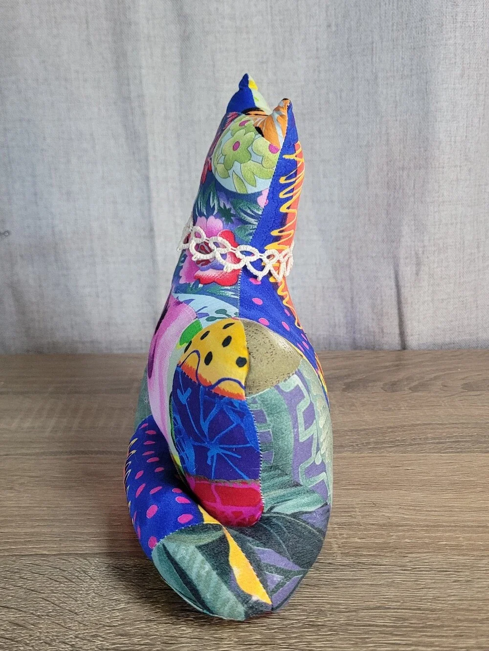 Vintage Handmade Multicolor Patchwork Cat Decorative - Home Accents 80s